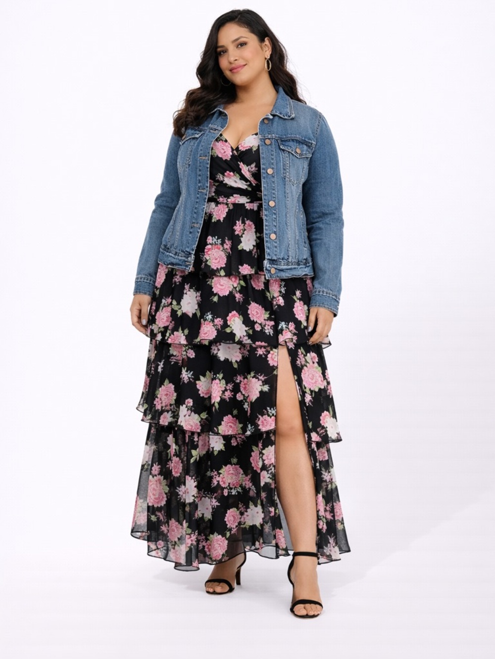 City Studio NWT Floral Belted Tiered Maxi Dress Size 2X=18W-20W - Picture 6 of 7